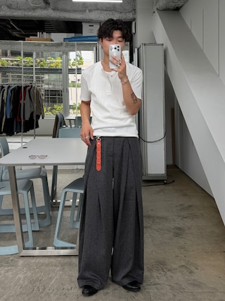 「SINSS(シンス)のCross tuck wide straight slacks / クロスタックワイドストレートスラックス(スラックス)」を使った、ひびさん(メンズ・168cm)の夏コーディネート