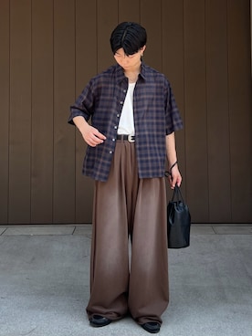 「SINSS（シンス）のOmbre check HS Shirt / オンブレチェックシャツ（半袖）（シャツ/ブラウス）」を使った、ひびさん（メンズ・168cm・20代）の夏コーディネート