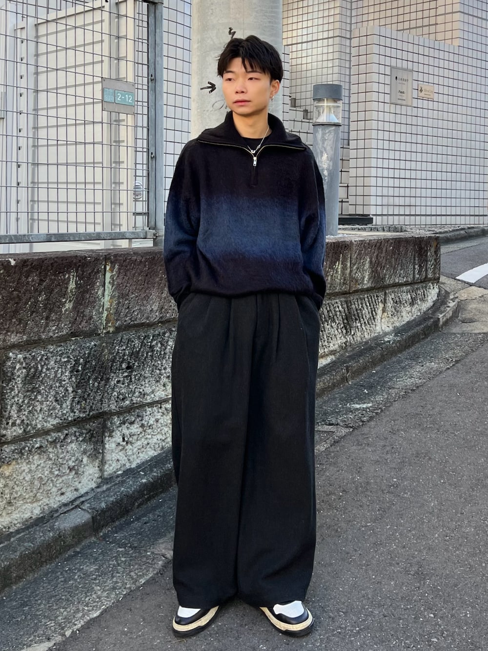 Wool blend gradation zip knit / ウールブレンドグラデーションジップ 