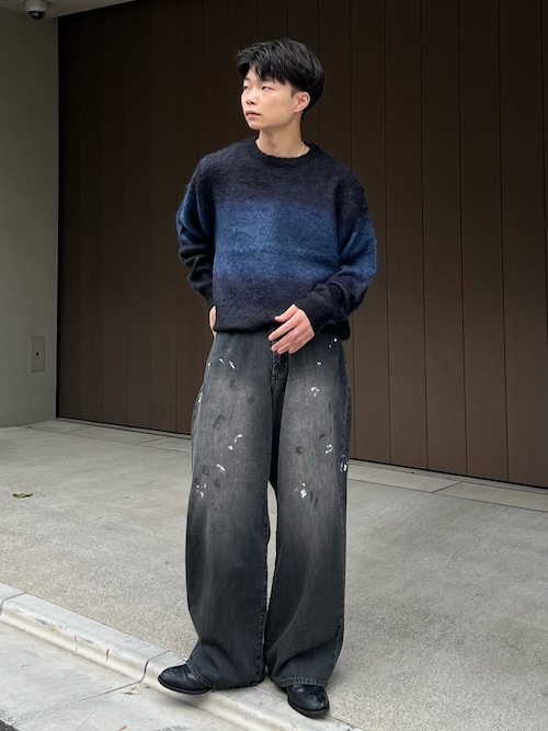 グラデーションニット　セットアップ　ブラック＆オレンジ　サイズS 秋春 グラデーションニット セットアップ ブラック＆オレンジ サイズS