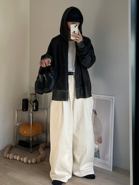 「SINSS（シンス）のWide balloon denim / ワイドバルーンデニム（デニムパンツ）」を使った、ひびさん（メンズ・168cm）の秋コーディネート