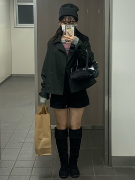 「しまむら（シマムラ）のアイテム（トレンチコート）」を使った、mimiさん（レディース・154cm）の冬コーディネート