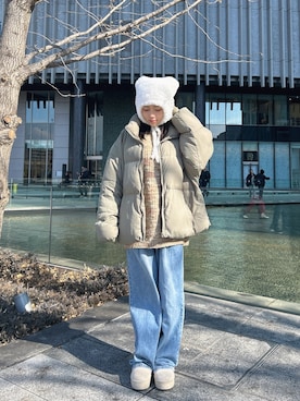 「冬服コーデ」｜「アイテム（ニットキャップ/ビーニー）」を使った、marinさん（レディース・158cm）の冬コーディネート