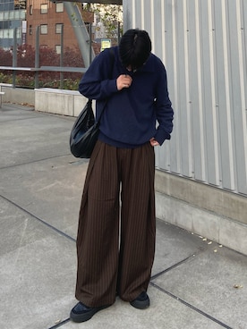 「アイテム（スラックス）」を使った、kojiさん（メンズ・174cm）の秋コーディネート