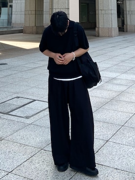 「SIGNATURE（シグネチャ）のアイテム（パンツ、ブラック系）」を使った、kojiさん（メンズ・174cm）の春コーディネート