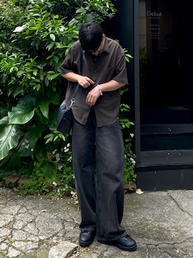 「LUENNA（ルエナ）の【LUENNA】Compact Half Sleeve Regular Collar Shirt / コンパクト半袖レギュラーカラーシャツ（シャツ/ブラウス、ブラウン系）」を使った、kojiさん（メンズ・174cm）の春コーディネート