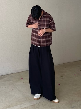 「LUENNA（ルエナ）の【LUENNA】Open Collar Short Sleeve Check Shirt / オープンカラー半袖チェックシャツ（シャツ/ブラウス、ブラウン系）」を使った、kojiさん（メンズ・174cm）の春コーディネート