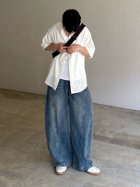 「CIYOT（シヨウト）の【CIYOT-シヨウト-】ドライタッチ 楊柳 レギュラーカラー クレープシャツ（シャツ/ブラウス、ホワイト系）」を使った、kojiさん（メンズ・174cm）の春コーディネート