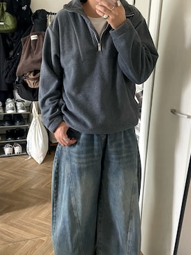 「LUENNA（ルエナ）の【LUENNA】Half-Zip Fleece Pullover / ハーフジップフリースプルオーバー（スウェット、グレー系）」を使った、kojiさん（メンズ・174cm）の秋コーディネート