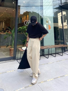 「UNIQLO（ユニクロ）のエアリズムコットンオーバーサイズTシャツ（5分袖）（Tシャツ/カットソー）」を使った、kojiさん（メンズ・173cm・20代）の春コーディネート