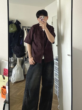 「Parts Lab.（パーツラボ）の【Parts Lab.】Dry Touch Basic Open Collar Shirt / ドライタッチベーシックオープンカラーシャツ（吸水速乾/UVカット/イージーケア）（シャツ/ブラウス、ブラウン系）」を使った、kojiさん（メンズ・174cm）の春コーディネート
