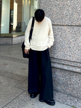 「Parts Lab.（パーツラボ）の【Parts Lab.】Basic Cotton Linen Kint PO / ベーシックコットンリネンニットプルオーバー（ニット/セーター、ホワイト系）」を使った、kojiさん（メンズ・174cm）の春コーディネート