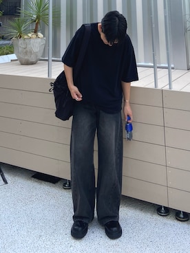 「Parts Lab.（パーツラボ）の【Parts Lab.】Soft-Touch Relaxed Crewneck T-Shirt / ソフトタッチリラックスクルーネックTシャツ（接触冷感）（Tシャツ/カットソー、ブラック系）」を使った、kojiさん（メンズ・174cm）の夏コーディネート