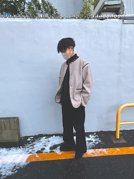 「epnok（エプノック）のアイテム（ノーカラージャケット）」を使った、りぴさん（メンズ・171cm）の冬コーディネート