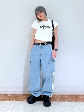 「PBLIM（ページボーイリム）のアイテム（ニットキャップ/ビーニー）」を使った、macさん（レディース・161cm）の春コーディネート