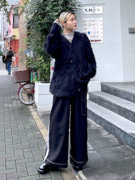 「PAGEBOY（ページボーイ）のモンスターフェザーカーディガン（カーディガン/ボレロ）」を使った、macさん（レディース・161cm）の秋コーディネート