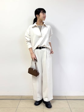 「BARNYARDSTORM（バンヤードストーム）のBARNYARDSTORM / マシュマロワイドパンツ【撥水・セットアップ対応】（スラックス）」を使った、ちさん（レディース・175cm）の秋コーディネート