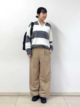 「BARNYARDSTORM（バンヤードストーム）のBARNYARDSTORM / マシュマロワイドパンツ【撥水・セットアップ対応】（スラックス）」を使った、ちさん（レディース・175cm）の秋コーディネート