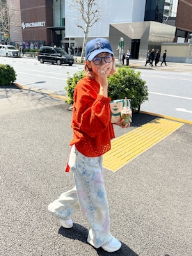 「レッドコーデ」｜「アイテム（帽子）」を使った、こざるさん（レディース・158cm）の春コーディネート