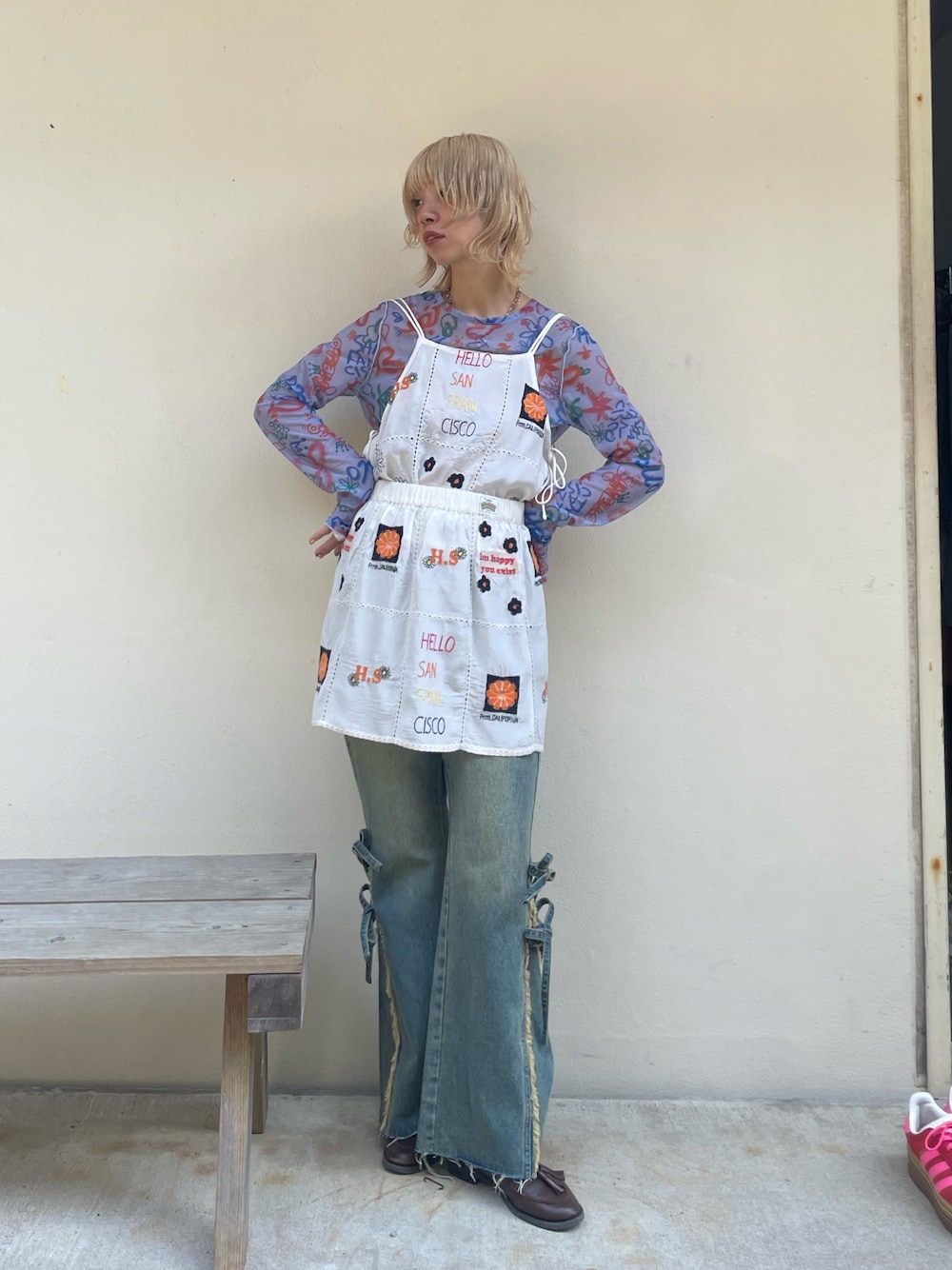 「CIAOPANIC、ciaopanic、チャオパニック、チャオパニック(Ciaopanic)」｜「HELLO.SANFRANCISCOの【HELLO.SANFRANCISCO/ハローサンフランシスコ】indiaオリジナル刺繡巻きスカート（スカート、ホワイト系）」を使った、こざるさん（レディース・158cm）の夏コーディネートの1枚目の写真