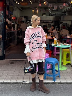 「ピンクニット」｜こざるさん（レディース・158cm）の秋コーディネート