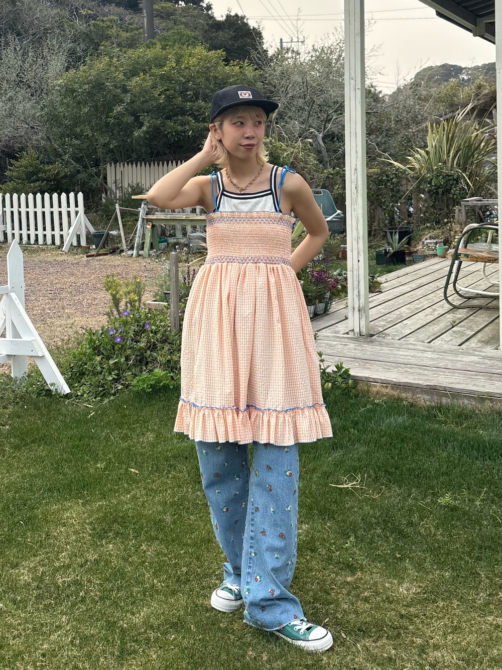 「CIAOPANIC、ciaopanic、チャオパニック、チャオパニック(Ciaopanic)」｜「HELLO.SANFRANCISCOの【HELLO.SANFRANCISCO/ハローサンフランシスコ】2WAYシャーリングチュニックベアワンピ（チュニック、オレンジ系）」を使った、こざるさん（レディース・158cm）の春コーディネートの1枚目の写真