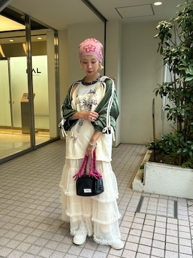 「ティアードスカート」｜「アイテム（ニットキャップ/ビーニー）」を使った、こざるさん（レディース・158cm）の夏コーディネート
