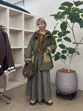 「アイテム（その他アウター、グリーン系）」を使った、こざるさん（レディース・158cm）の秋コーディネート
