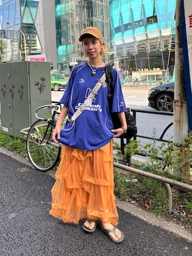 「CIAOPANIC（チャオパニック）のアイテム（スカート）」を使った、こざるさん（レディース・158cm）の夏コーディネート