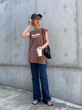 「フレアデニム」｜こざるさん（レディース・158cm）の夏コーディネート