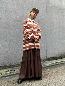 「ラガーシャツ」｜「アイテム（ワンピース/ドレス）」を使った、こざるさん（レディース・158cm）の秋コーディネート