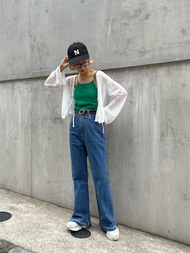 「フレアデニム」｜こざるさん（レディース・158cm）の夏コーディネート