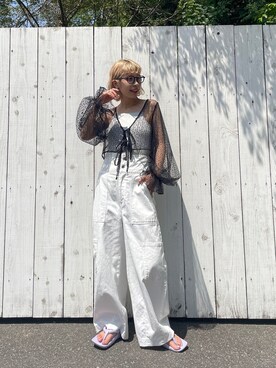 「ハイウエストパンツ」｜「アイテム（カーゴパンツ）」を使った、こざるさん（レディース・158cm）の春コーディネート