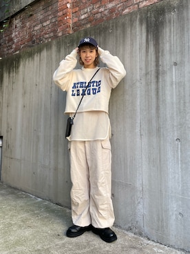 「アイテム（カーゴパンツ）」を使った、こざるさん（レディース・158cm）の冬コーディネート