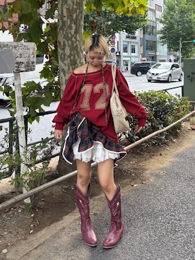 「アイテム（バンダナ/スカーフ）」を使った、こざるさん（レディース・158cm）の秋コーディネート