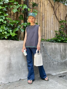 「フレアデニム」｜こざるさん（レディース・158cm）の夏コーディネート