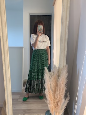 「アイテム（バレエシューズ、グリーン系）」を使った、kanakoさん（レディース・150cm）の夏コーディネート