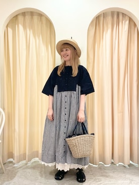 「Samansa Mos2（サマンサ モスモス）のモチーフレースワンピース（ワンピース）」を使った、ｒｉｅ_さん（レディース・157cm）の夏コーディネート