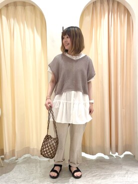「Samansa Mos2（サマンサ モスモス）の前後着メッシュベスト（ベスト）」を使った、ｒｉｅ_さん（レディース・157cm）の夏コーディネート