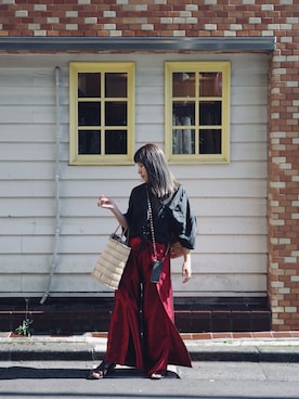 「アイテム（パンツ、レッド系）」を使った、asakoiさん（レディース・158cm）の春コーディネート