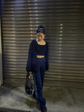 「モヘアカーディガン」｜「アイテム（スウェットパンツ）」を使った、nichikaさん（レディース・163cm）の秋コーディネート