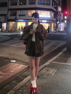 「アイテム（ライダースジャケット）」を使った、iroさん（レディース・164cm）の秋コーディネート