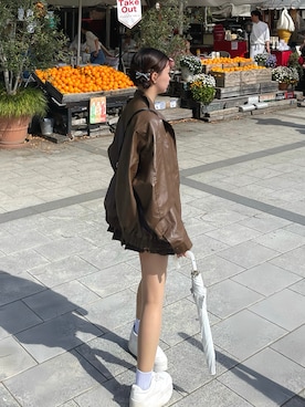 「アイテム（ライダースジャケット）」を使った、iroさん（レディース・164cm）の秋コーディネート