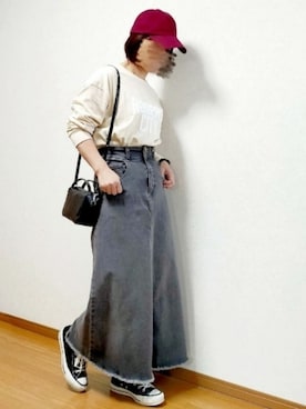 「アイテム（デニムスカート、グレー系）」を使った、のんくる🌼さん（レディース・154cm）の秋コーディネート