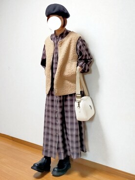 「チェック柄に恋してる」｜「アイテム（シャツワンピース）」を使った、のんくる🌼さん（レディース・154cm）の冬コーディネート