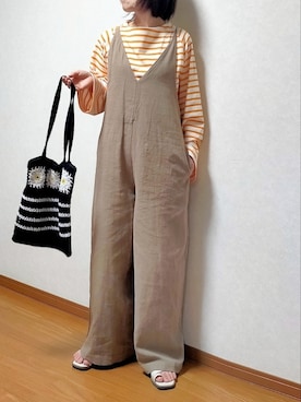 「トングサンダル」｜「アイテム（サロペット/オーバーオール）」を使った、のんくる🌼さん（レディース・154cm）の春コーディネート