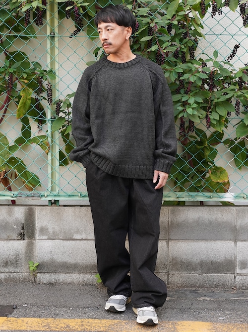 ハンド編みライク アウトリンキング ラグランスリーブ クルーネック