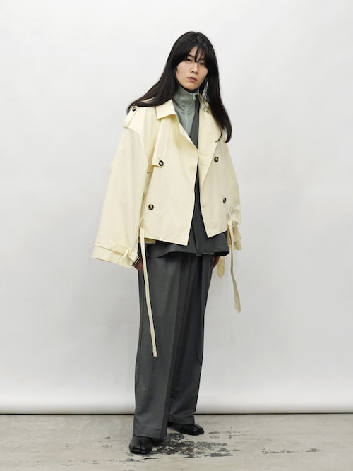 セール】クロップド丈 スタンドカラー ミリタリー トレンチコート