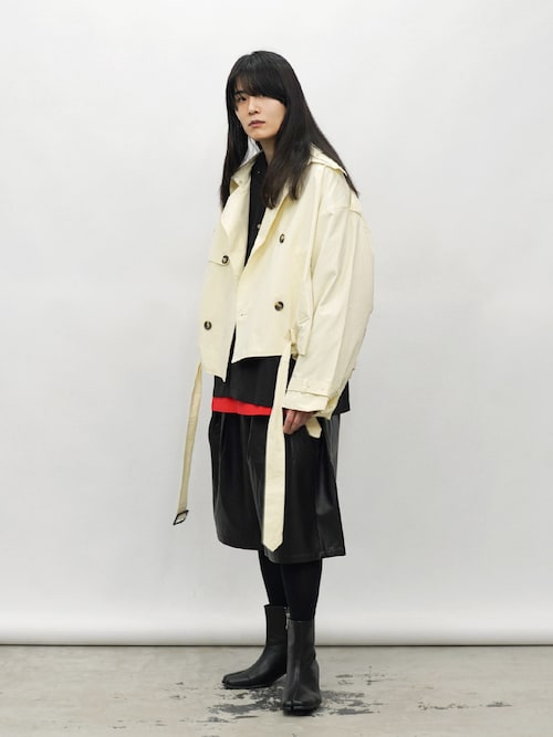 セール】クロップド丈 スタンドカラー ミリタリー トレンチコート