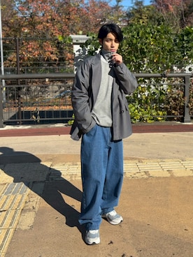 「アイテム（その他アウター、グレー系）」を使った、Aphlotusさん（メンズ・172cm）の冬コーディネート